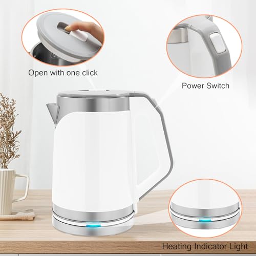 Tetera eléctrica de acero inoxidable 1500W 2L blanca miniatura 5
