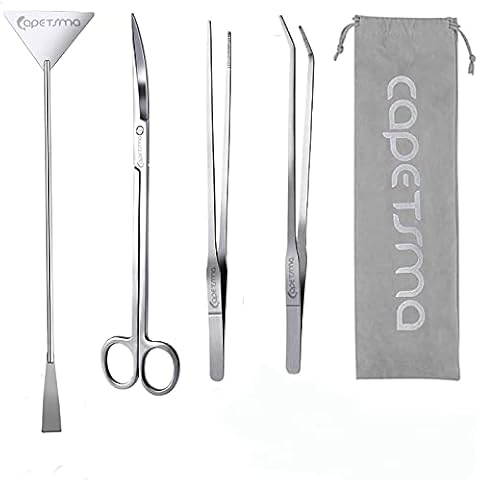 capetsma Aquascaping Tools, Long Stainless Steel Aquarium Plant Tools, Aquarium Tweezers, Scissors, Spatula Tool Set, Bonsai Kit, Algae Scraper, Aquarium Cleaning Set for Aquarium Starter Kit Cover