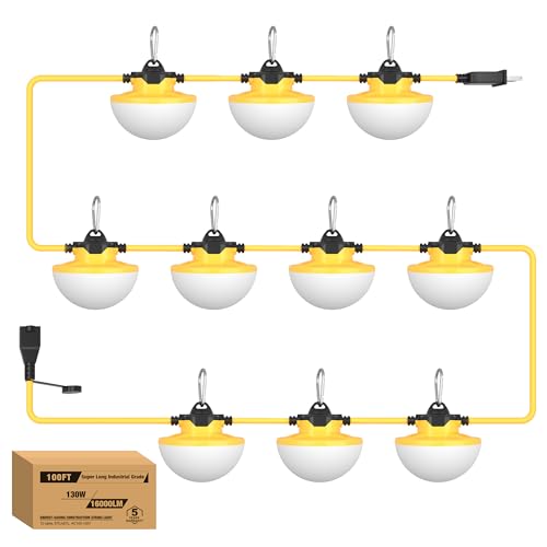 YXL 16000LM 130W Construction String Lights, 100FT Industrial LED String Work Lights, IP...