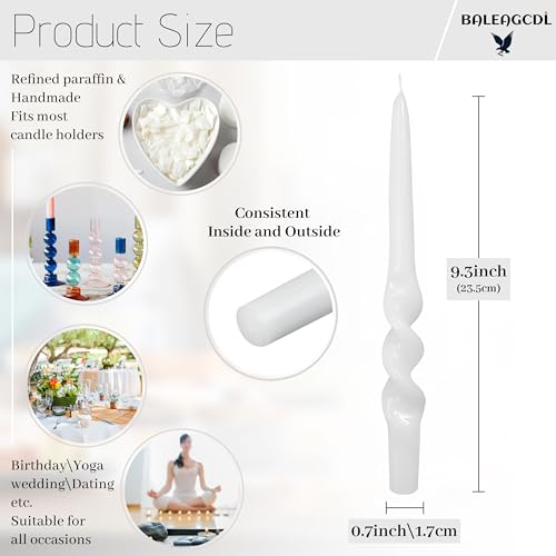 Image of Twisted Taper Candle Smokeless White Spiral Candlesticks 9.5 Inch Unscented Handmade Dinner Candles Set for Holiday Wedding Party Home Decoration Seasons