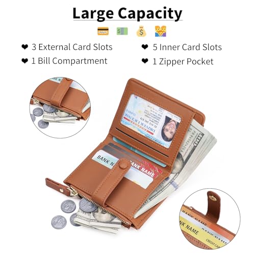 Image of Small Wallet for Women Leather Card Holder Bifold Ladies Wallets with Zipper Change Pocket ID Window