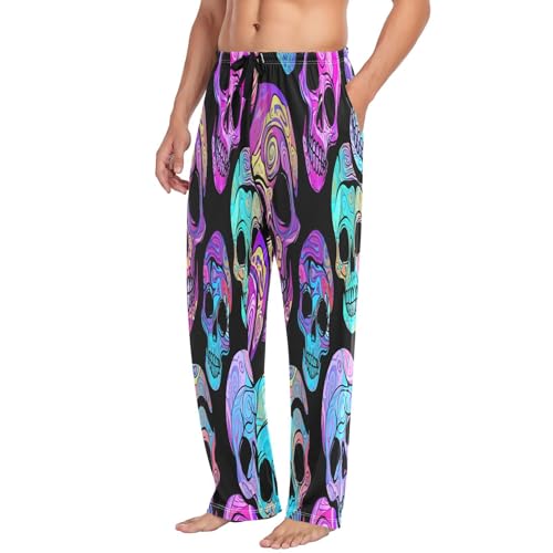 Qilmy Colorful Skull Men's Cotton Pajama Pants, Lightweight Lounge Sleepwear with Drawstring and Pocket4
