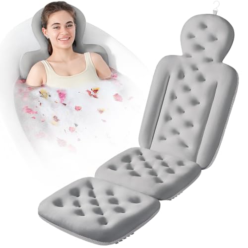 Bath Cushion, Full Body Bathtub Pillow with 160 Suction Cups, Bath Mat for Head and Neck Support, with Laundry Bag (Dark Gray, 51.2