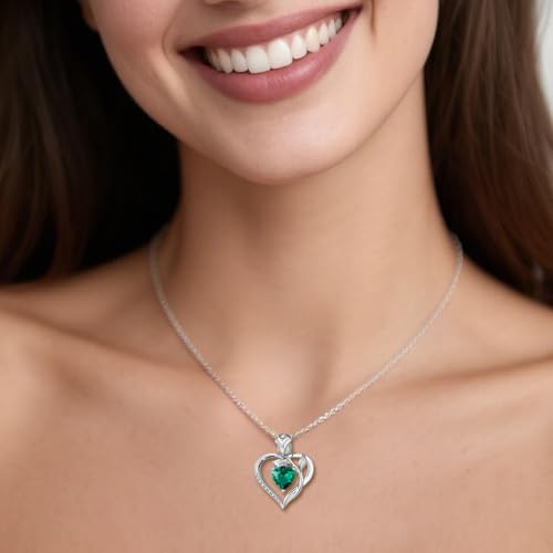 Image of Heart Birthstone Necklace for Women I Love You