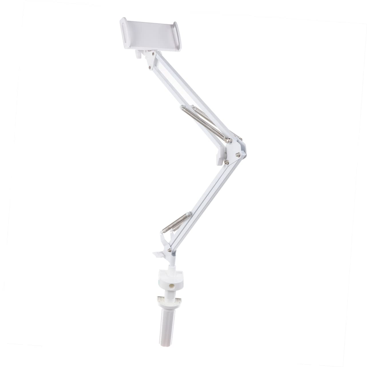 Soporte para Teléfono Brazo Articulado y Rotación 360° | Hierro y Plástico, Clip, Instalación Sencilla, para Móvil y Tableta, Color Blanco