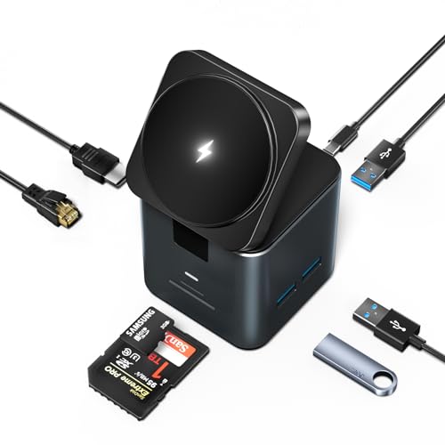 Electmagic Laptop Docking Stations, USB C Docking Station with Wireless Charging,4K HDMI, 100W PD Charger, 4USB A/C Ports, USB-C HUB for Mac Laptop, MacBook hub, Computer Accessorie