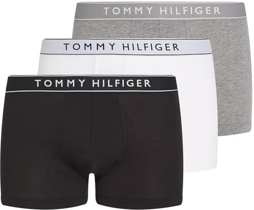 Tommy Hilfiger Herren 3er Pack Boxershorts Trunks mit Logobund, Mehrfarbig (Mid Hthr/Blck/Th Wht), S 1