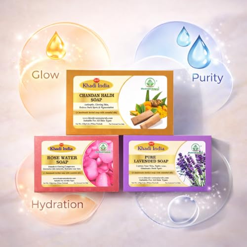 Image of Khadi Organic and Natural Handmade Bathing Soap for Men & Women By Bhudevam Naturals | Assorted Herbal & Chemical-Free Face and Body Soap for Gentle Cleansing & Healthy Skin (Mixed Bar Soap (Pack of 5))
