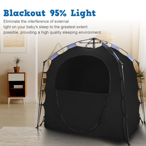 Image of Pack N Play Blackout Cover Baby Sleep Tent 1-Click Set Up Blackout Tent Travel Crib Tent Canopy Portable Privacy Tent Blackout Canopy Crib Cover, Block 95% Light, Black