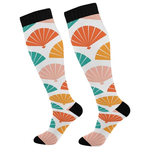 Dussdil Colorful Fan Compression Socks for Women Men Circulation Long Knee Sock for Teen Young adult Sport Gym Running Stockings