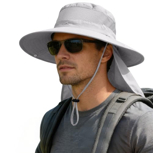 Image of ZOORON Sun Hats for Men Women Fishing Hat with Neck Flap,UPF 50+ Sun Hat Waterproof Wide Brim Bucket Hats for Safari Hiking