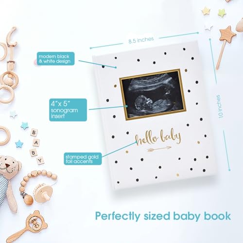 Image of Pearhead Hello Baby First 5 Years Memory Book | Gender-Neutral Baby Book, Songram Photo Cover Insert, Pregnancy to Kindergarten Milestone Journal