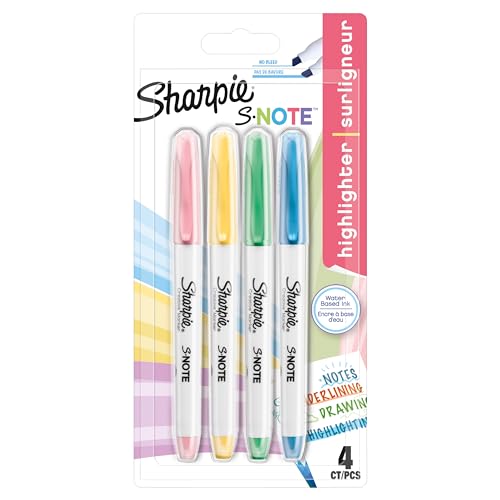 Sharpie S-Note Textmarker & Kreative Markerstifte | SchreibenMalenMarkieren & Mehr | gemischte Pastellfarben | 2-in-1 Keilspitze (Breit & Fein) | 4 Stück Highlighter