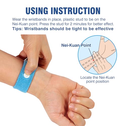 Image of Hionfurt Motion Sickness Bands Anti Nausea Wristband for Adult and Kids Morning Sickness Relief for Pregnant Women Acupressure Nausea Relief for Car, Sea, Air Sickness - 1 Pair Blue