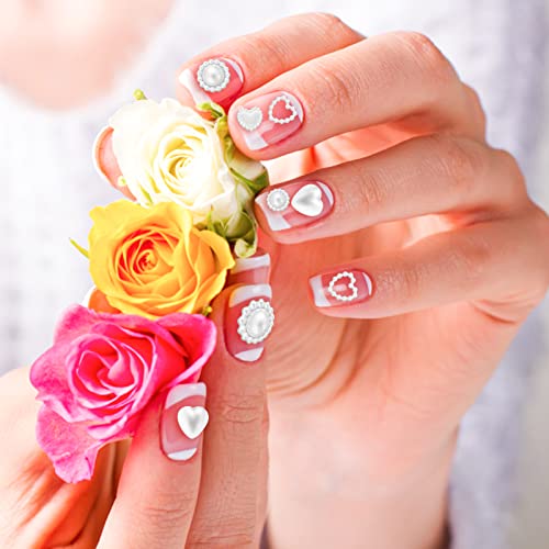 500PCS White Pearls Heart Nail Charms - 3D Beads Flatback Embellishments for Nail Art, DIY Crafts, Accessories, and Jewelry Supplies