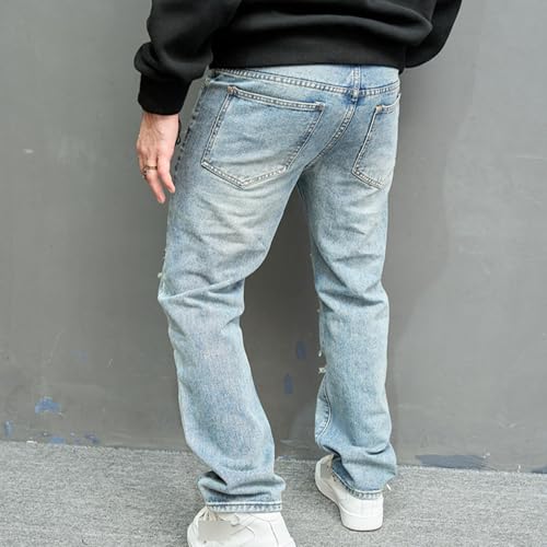 Men's Distressed Destroyed Jeans Slim Fit Straight Leg Denim Jeans Ripped Skinny Comfort Flex Jean2