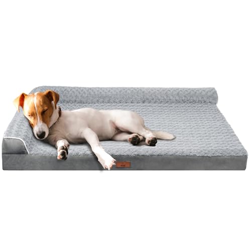 Fur & Bone Velvet Large Dog Bed - Orthopedic Dog Mattress with Egg Crate Foam for Joint Support - Non-Slip Bottom - Washable Bed - Puppy Bed - Crate Large Dogs