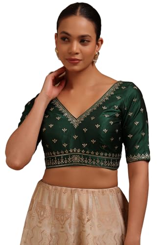 Womens Tussar Embroidered Padded Blouse with Sequins