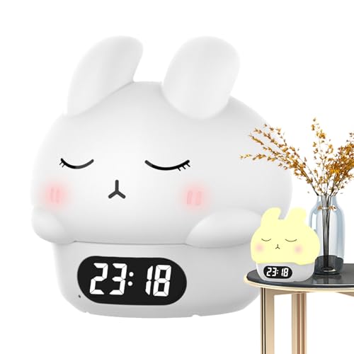 ウサギの目覚まし時計 - 睡眠トレーニング機能、LED ディスプレイとアラーム音、充電式タッチランプ付きのかわいいウサギのデジタル時計 |子供部屋、寝室、常夜灯 に最適です。