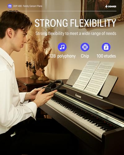 Donner DDP-400 Digital Piano with 88 Key Progressive Weighted Keyboard, Premium Upright Piano Keyboard for Professional, Bundle with Headphone, Bluetooth, Record,138 Tones,100 Rhythms, LCD, Brown - image 7
