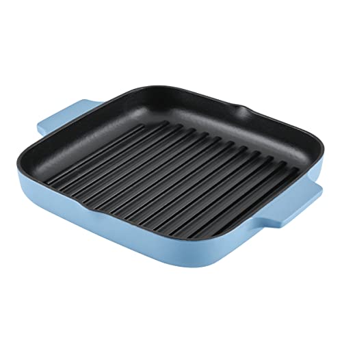 Image of KitchenAid Enameled Cast Iron Square Grill and Roasting Pan, 11 Inch - Blue Velvet