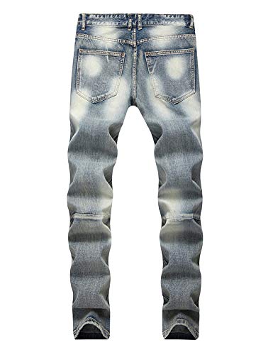 Fashion Mens Stretch Ripped Hole Skinny Blue Jeans with Side Zippers2