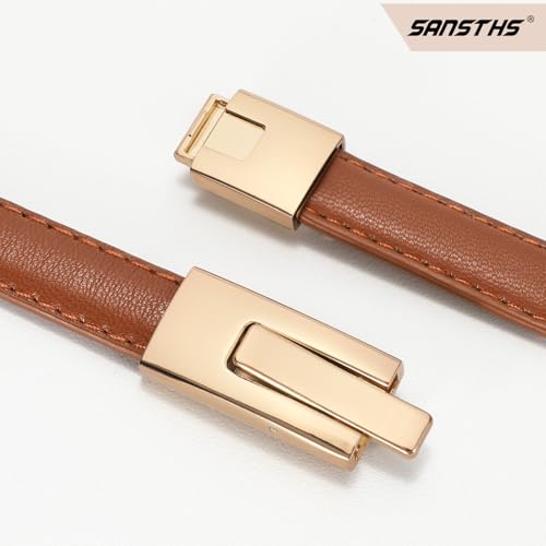 SANSTHS 2 Pack Thin Ladies Waist Belt for Dresses Jeans Pants, Skinny Womens Belt with Antique Gold Buckle