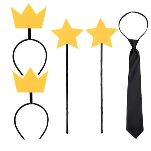 EQVYG 5PCS Fairy Costume Accessories Adult Fairy Wand Crown Yellow Star Wand Headband Black Tie Adult Couple Halloween Party Dress Up
