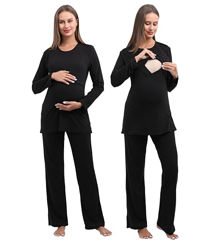 Image of Women Maternity Nursing Pajama Sets Pregnant Lounge Sleepwear Breastfeeding PJs