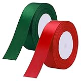 2 Rolls Christmas Ribbon 1.6 Inch X 50 Yards Red and Forest Green Ribbon Polyester Satin Ribbons Wide Holiday Ribbons for Wreaths Christmas Trees Gift Wrapping Crafts