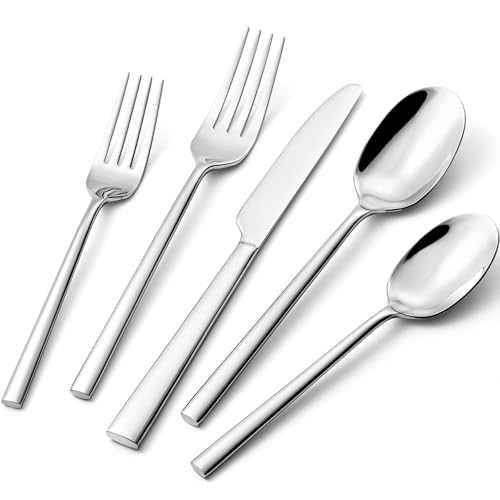 HIKAA Besteck Set 12 Personen, 60-Teiliges Geschmiedetes Essbesteckset, Premium-Edelstahl Besteck für Küche, Haushalt, Hochzeit, Party, Cutlery Set...