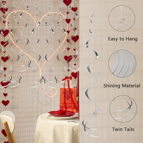 Image of Silver Ceiling Swirl Foil Decorations 30Pack- Hanging Swirls Party Decoration, Shiny Silver Streamers for Graduation, Holidays, Weddings - Easy to Assemble, Indoor & Outdoor Use (Silver, 30Pcs)