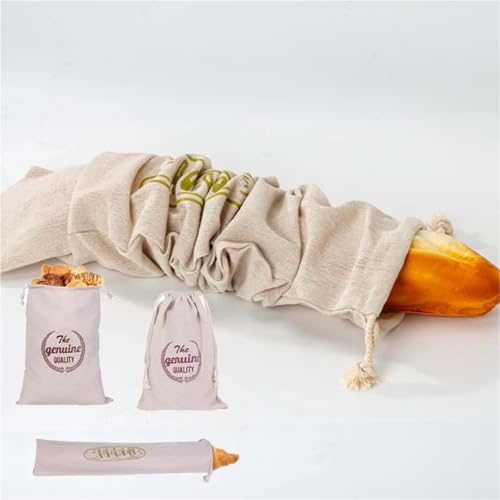 Bolsas para pan de lino transpirables contra el moho: pack de 3 fundas con cordón 2