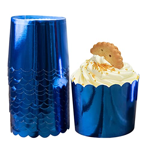 Blue Baking Cups Cupcake Liners, 50pcs Paper Baking Cups Muffin Liners Greaseproof Disposable Bulk Cupcake Wrappers, 6 oz Standard Muffin for Father's Day Decor Retirement Graduation Parties