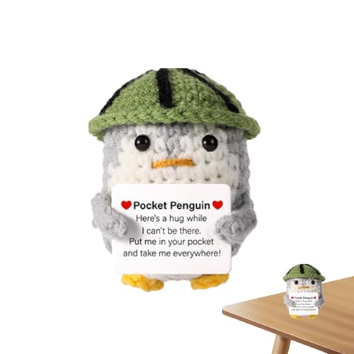 Pingüino de apoyo emocional, pingüino positivo de punto,Juguete de pingüino de energía con tarjeta de aliento - Juguete pequeño y lindo, llevando un sombrero para la decoración de