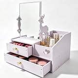 Dtenlur Organizer Trucchi Multifunzionale con Specchio Quadrato, Grande Organizzatore Cosm...