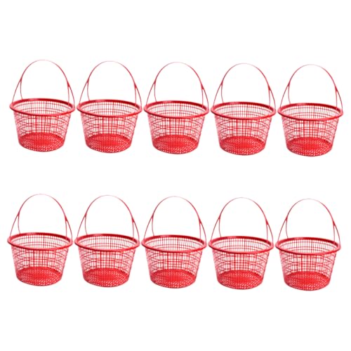 HEMOTON Small Fruit Picking Basket 10pcs Red Berry Basket Handle Versatile for Strawberries Blueberries Cherries