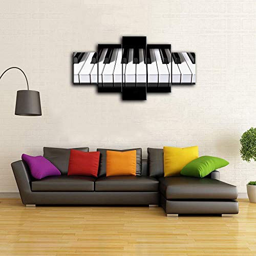 Amemny 5 Pieces Canvas Art Black And White Paintings Piano Keys Hd Printed Music Poster Canvas Painting Home Decor Wall Pictures For Living Room Framed Ready To Hang (60''W X 32''H, Music Artwork-01) #TOP3