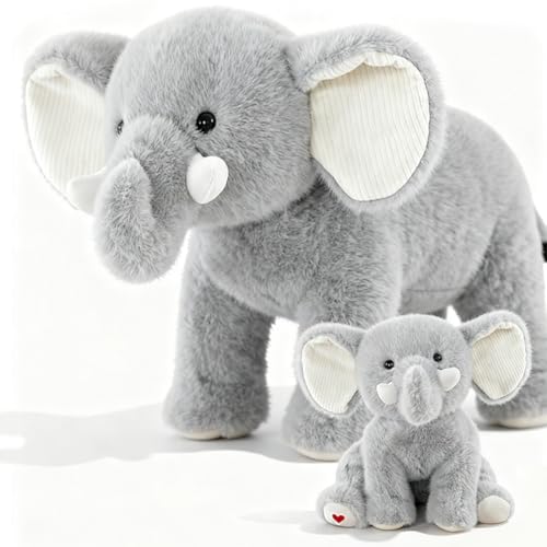 2.2lbs Mom and Baby Elephant Plush Toys, 2PCS Elephant Stuffed Animals 18in | 12in, Soft Plush Elephants Toy Gifts for Kids Girl Boy Birthday Christmas Festival (Softer than Other Short-haired Plush)