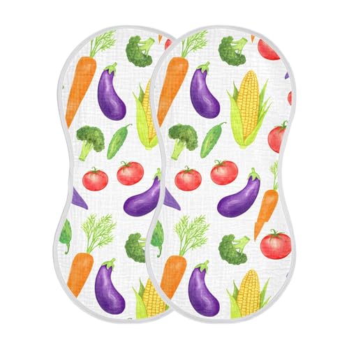 xigua Watercolor Vegetables Muslin Baby Burp Cloths Set of 4, Super Soft & Absorbent Burping Rags, Cotton Burp Clothes Shower Gift for Newborn, Baby Girls and Boys2