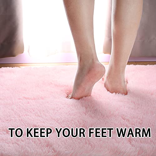 Merelax Soft Shaggy Rug For Kids Bedroom, Oval 2.6'X5.3' Pink Plush Fluffy Carpets For Living Room, Furry Carpet For Teen Girls Room, Anti-Skid Fuzzy Comfy Rug For Nursery Decor Cute Baby Play Mat #TOP1