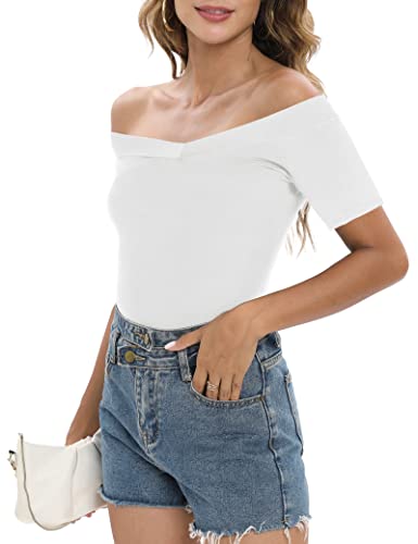 Image of Sarin Mathews Womens Shirts Off The Shoulder Tops Sexy V Neck Slim Fit Shirts Tops Blouses