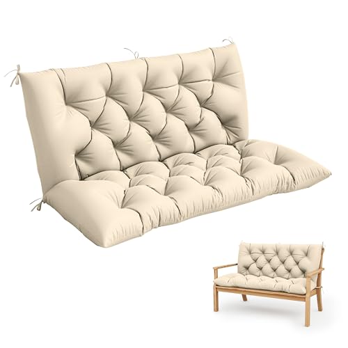 Snubbull Porch Swing Cushion with Backrest 2-3 Seater Outdoor Bench Cushions Waterproof & Fade Resistant Thickened 5 Inch Swing Replacement Cushion Ties for Patio, Garden & Backyard（47''×40''×5''）