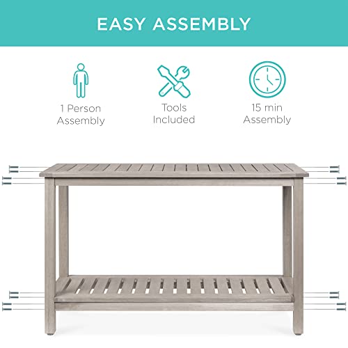 Best Choice Products 48In 2-Shelf Eucalyptus Wooden Console Table Indoor Outdoor Multifunctional Buffet Bar Storage Organizer W/Foot Sliders - Gray #TOP5