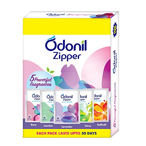 Odonil Bathroom Air Freshener Zipper Mix – 50g (10gx5) | Assorted Pack | Instant & Long Lasting Fragrance | Lasts Upto 30 Days | Germ Protection For Rs. 189 @ 27 %