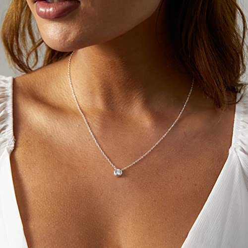 ASCOMY Dainty Silver Round Cubic Zirconia Solitaire Pendant Necklaces for Women Tiny Single Sparkly CZ Simulated Diamond Necklace Simple Shinning Bride Bridesmaids Weeding Jewelry Gifts