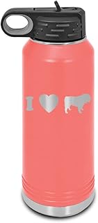 I Love my Bulldog Laser Engraved Water Bottle Customizable Polar Camel Stainless Steel with Straw - bull dog canine dog Coral 32 oz