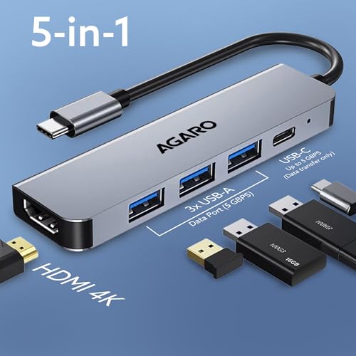 Image of AGARO 5-in-1 Type-C Multi-Port Hub, 4K@30Hz USB-C to HDMI Adapter, 85W PD Charging, 3x USB-A & USB-C 3.0 Data Ports, Compatible with Type-C Devices