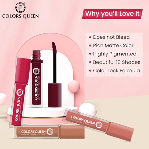 Image of Colors Queen Sensational Liquid Matte Lipstick - 7g | Long Lasting, Fade & Transfer Proof Lipstick | Highly Pigmented, Water & Smudge Proof Liquid Lipstick for Women (10 - Cheerry on Top)