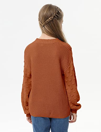 Girls Crewneck Knit Pullover Sweaters Long Lantern Sleeve Oversized Knit Cute Jumper Tops2